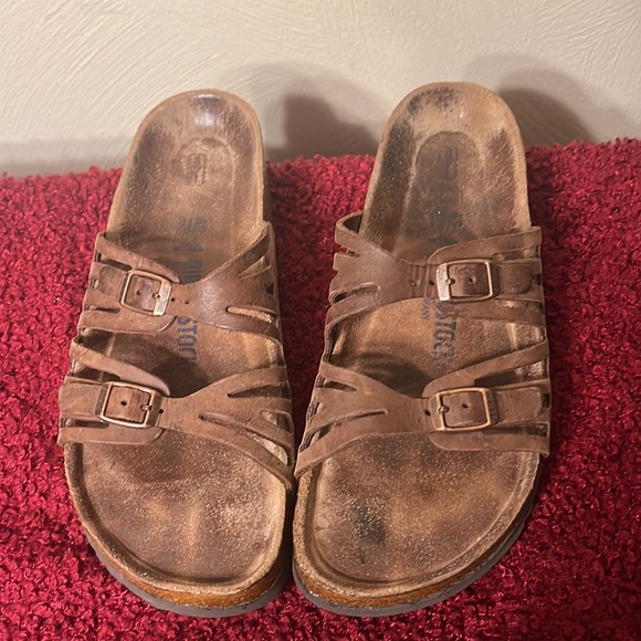 Birkenstock Granada Brown Oiled Leather 2 strap Sandals size 11 - Picture 1 of 17